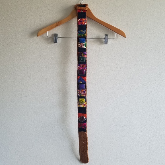 Multi-color Leather Embroidered Belt Size Small - Picture 5 of 12